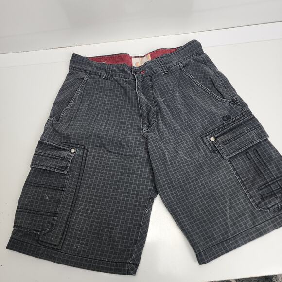OP Ocean Pacific Y2K Black Red Gray Checkered Cargo Skater Wear Shorts Men's 32 - Picture 1 of 8